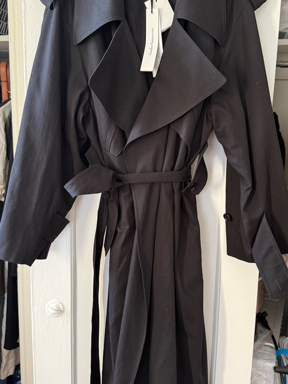 Women's Black Trench Coat with Self-Tie Belt
